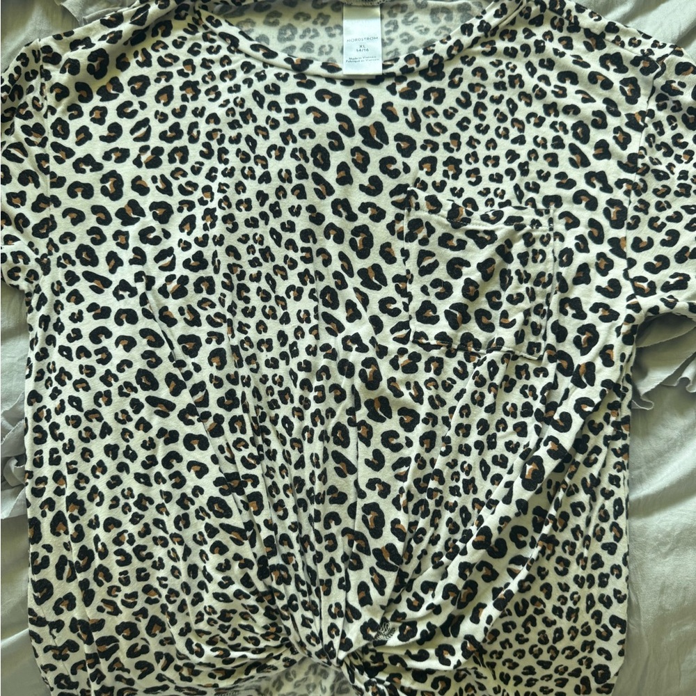 Nordstrom Black and Tan Tie Front Short Sleeve T-Shirt